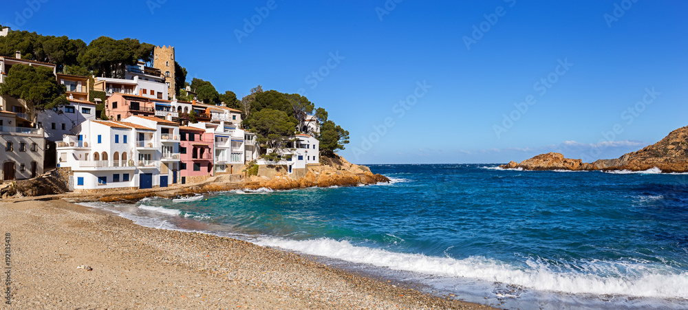Panoramic view of Sa Tuna, a fishermen village in Costa Brava, Catalonia