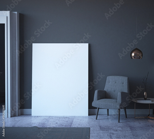 Mock Up Poster in Contemporary Interior Living. 3d Rendering.