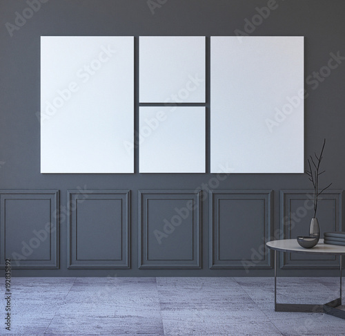 Mock Up Posters in Grey Interior Background. 3d Rendering