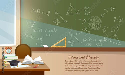 Education background classroom interior school books on desk education back to school vector