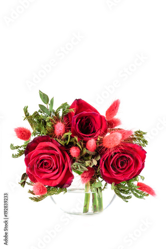 miniature gorgeous bouquet of roses on white background