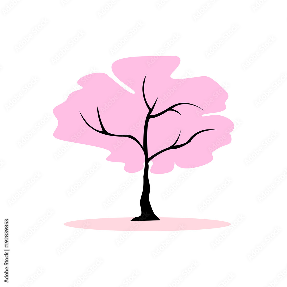Flowering sakura tree, Japanese ornament, icon