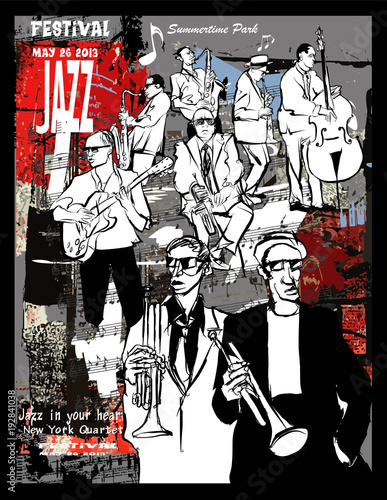 Jazz poster, musicians on a grunge background