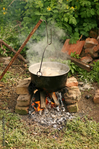traditional Russian fish soup UHA, outdor camping