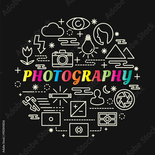 photography colorful gradient with line icons set