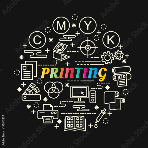printing colorful gradient with line icons set photo