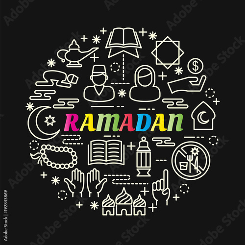 ramadan colorful gradient with line icons set