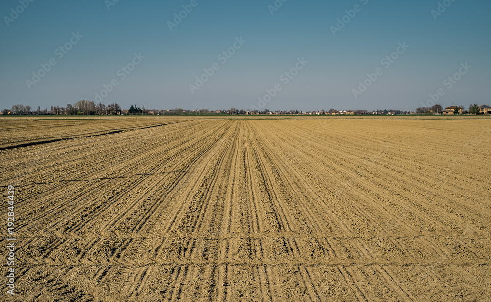 Plowed fields in the Po Valley. Italy.