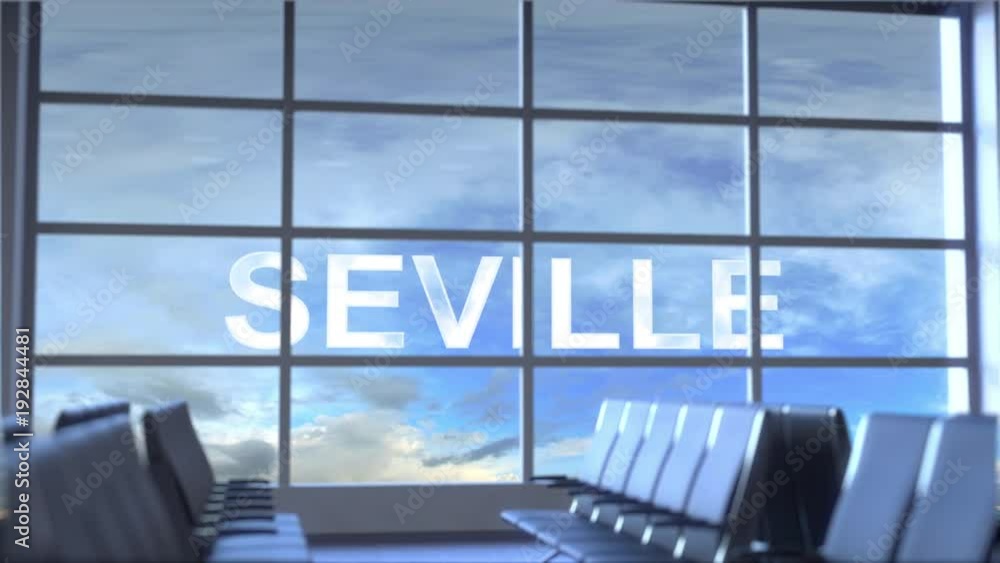 Commercial airplane landing at Seville international airport. Travelling to Spain conceptual intro animation Commercial airplane landing at Seville international airport. Travelling to Spain conceptual intro animation