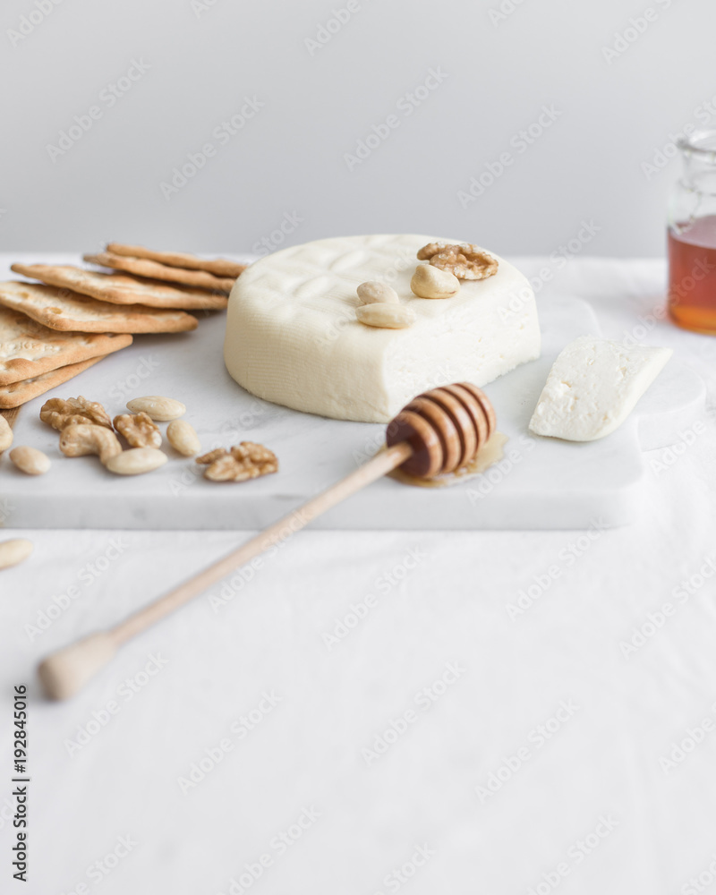 Home made Cheese: Feta Cheese on White Background Home made Cheese: Feta Cheese on White Background