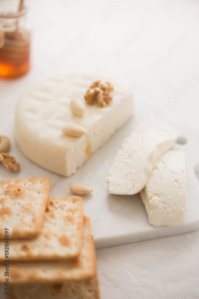 Home made Cheese: Feta Cheese  on White Background