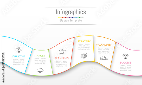Infographic design elements for your business data with 6 options, parts, steps, timelines or processes. Vector Illustration.