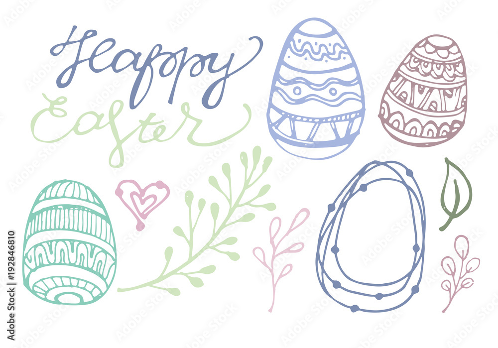Fototapeta premium Hand drawn doodle easter set