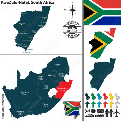 Map of KwaZulu Natal, South Africa