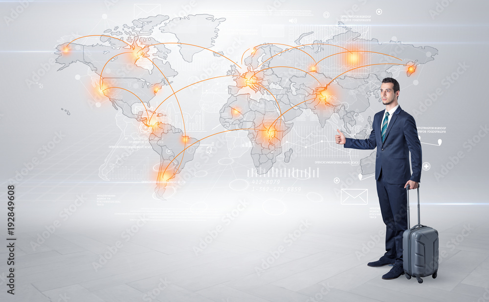 Businessman going to business trip with map Businessman going to business trip with map