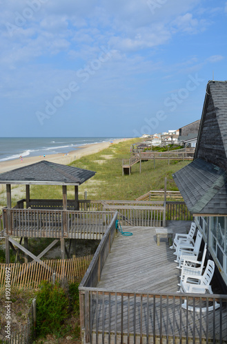 Deck overlooking the Atlantic Ocean at a beach house in North Carolina.