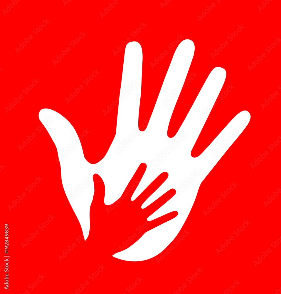 Obraz premium Caring hand on red background. Vector illustration.