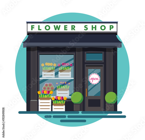 Flower shop. Facade of an flower shop. Illustration of an flower shop in a flat style. Vector illustration Eps10 file