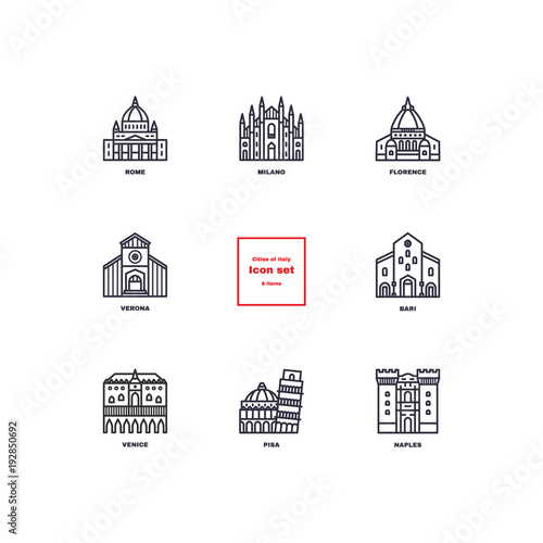 Italian cities icons set.