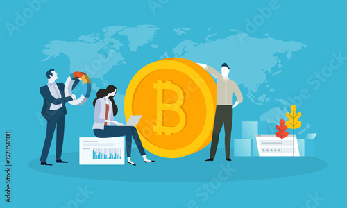 Bitcoin trading. Flat design style web banner of blockchain technology, bitcoin, altcoins, cryptocurrency mining, finance, digital money market, cryptocoin wallet, crypto exchange. 
