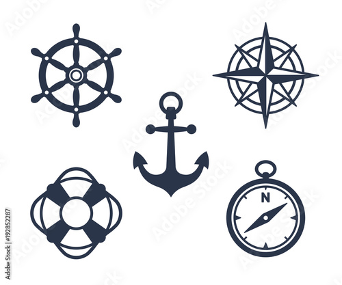 Set of marine, maritime or nautical icons photo