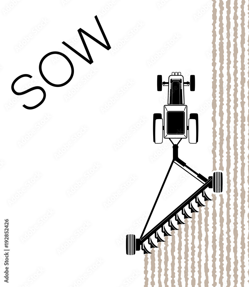 Fototapeta premium The tractor plows the field before sowing. Spring or autumn field work. Work on the farm.