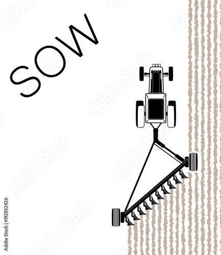 The tractor plows the field before sowing. Spring or autumn field work. Work on the farm.