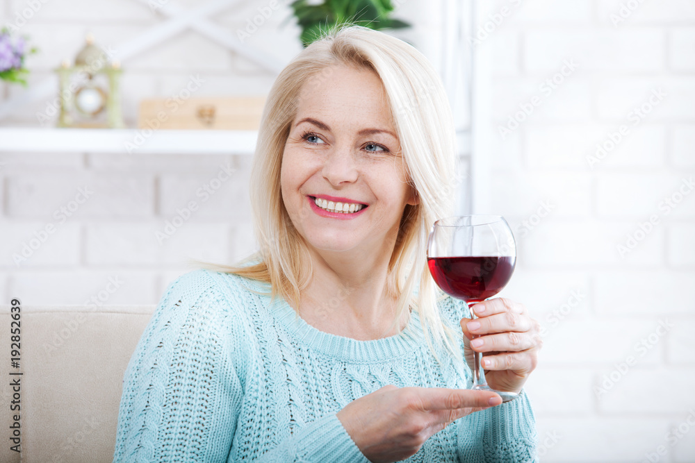 Closeup portrait of female customer drinking red wine with eyes closed. Closeup portrait of female customer drinking red wine with eyes closed.