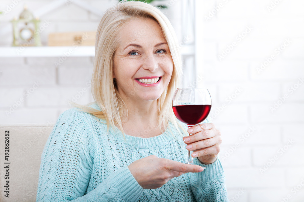 Closeup portrait of female customer drinking red wine with eyes closed. Closeup portrait of female customer drinking red wine with eyes closed.