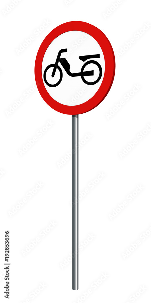 deutsches Verkehrszeichen (Verkehrsverbote): Verbot für Mofas, auf weiß isoliert. 3d render deutsches Verkehrszeichen (Verkehrsverbote): Verbot für Mofas, auf weiß isoliert. 3d render