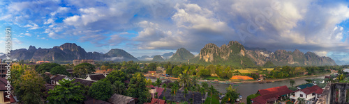 Landspace view panorama at monring in Vang Vieng, Laos. © tortoon
