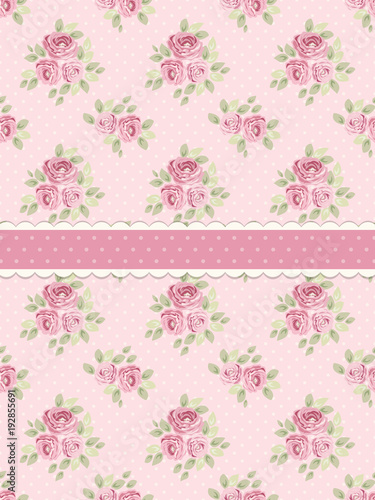 Cute shabby chic background with roses and polka dots
