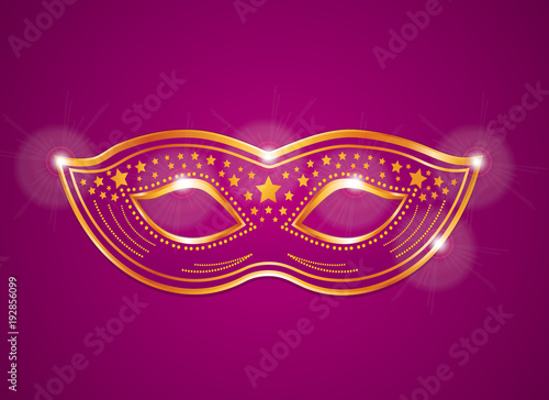 Pink purple and gold velvet costume mask. Vector carnival or sexy game illustration.