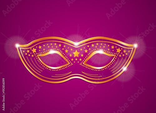 Pink purple and gold velvet costume mask. Vector carnival or sexy game illustration.
