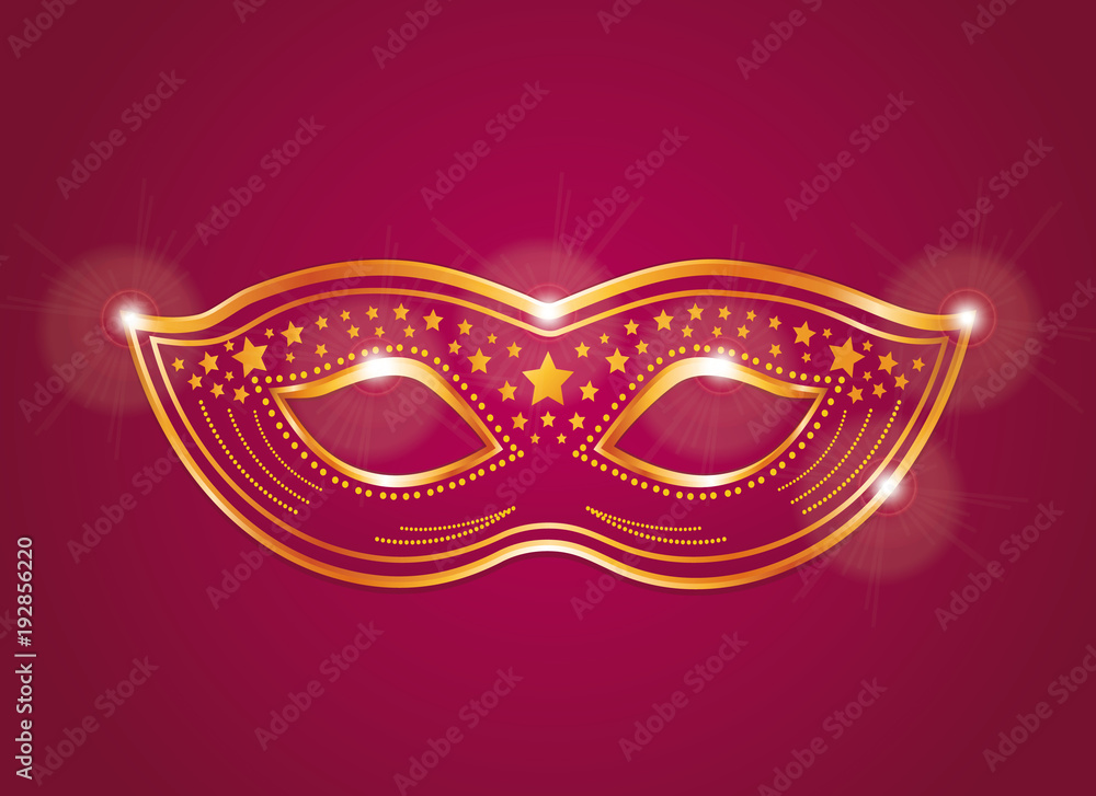 Red and gold velvet female costume mask. Vector carnival or sexy game illustration.