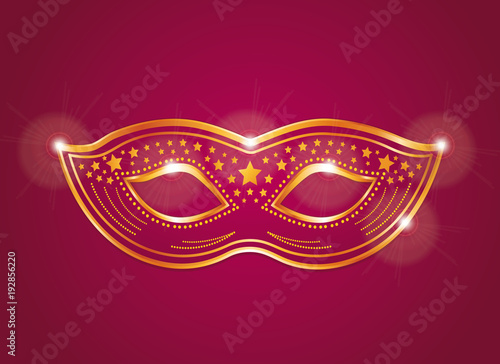 Red and gold velvet female costume mask. Vector carnival or sexy game illustration.