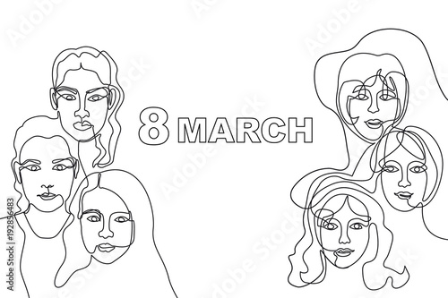 Happy International Women's Day card. Continuous line drawing. 