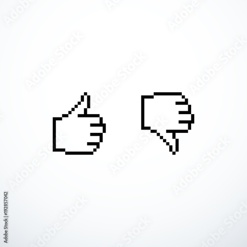Pixel like and dislike icons thumbs up and down © monkylabz