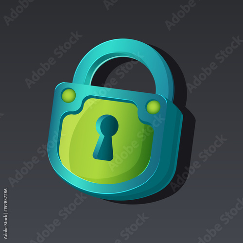 Game icon of padlock in cartoon style. Bright design for app user interface. Lock for surprise, hidden or locked object. Vector illustration for Icons Collection.