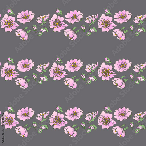 Little wild dog rose seamless background flowers with buds pattern boho style © RivusDea