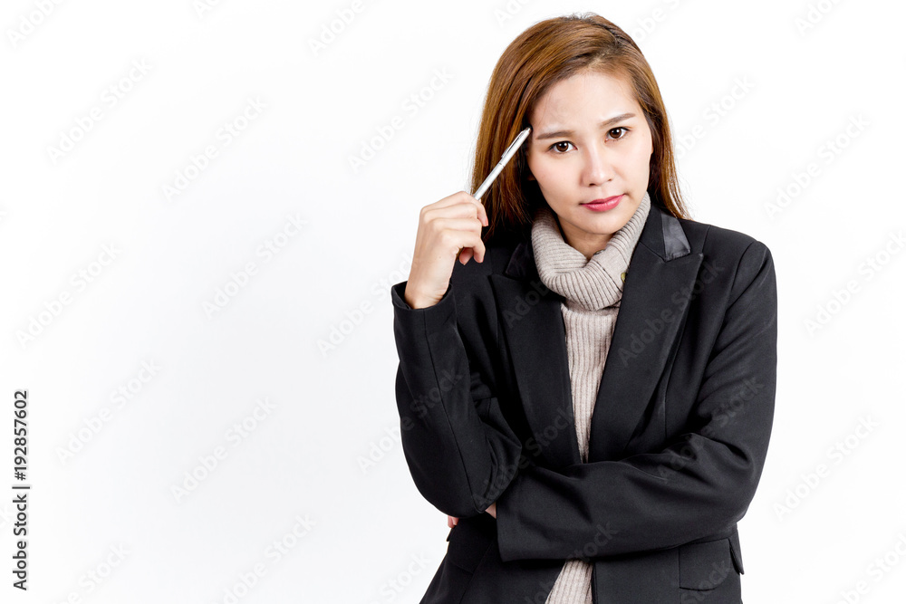Business woman thinking about work. Business woman thinking about work.