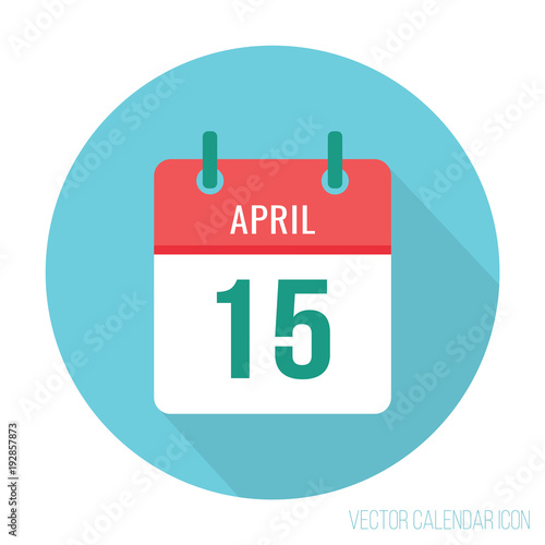 15 April flat icon calendar red green and blue