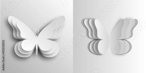 Volumetric butterflies in paper style made of cardboard. In two versions. 10 eps