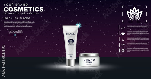 Vector realistic skin care cream night series. . 3d template mock up for branding to promote luxury cosmetic product.