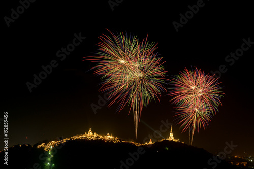 firework Festival from temple on mountain