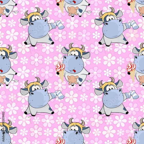 Background with Cute Cows for you Design. Seamless Pattern
