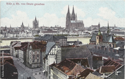 Köln, Rheinpanorama von Deutz um 1910 (original historische Postkarte)