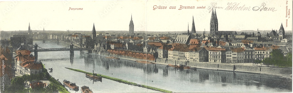 Bremen 1901 (original gelaufene Panoramakarte)