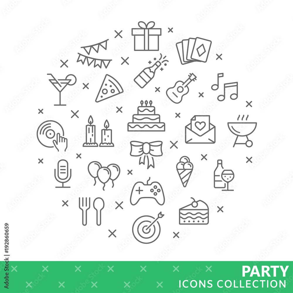 Collection of party thin line icons