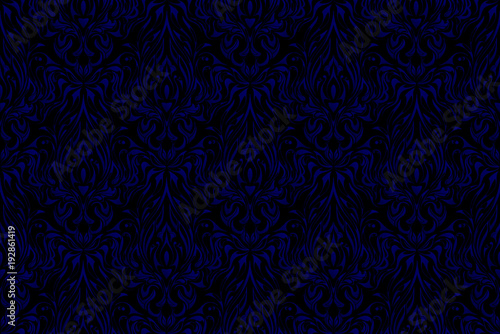 blue abstract pattern. floral black background.